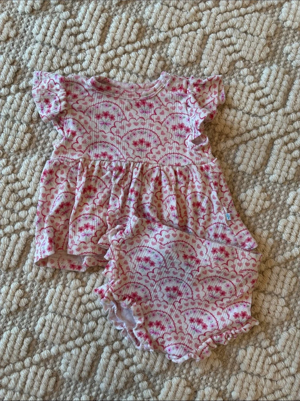 Posh peanut baby Pink Floral Ruffle Top & Bloomer Set